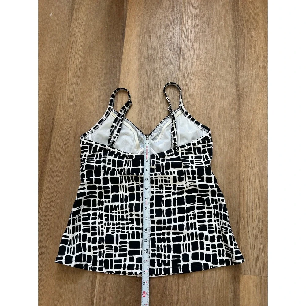 Miraclesuit Womens 12 Black White Geometric Grid‎ Tankini Swim Top tummy control